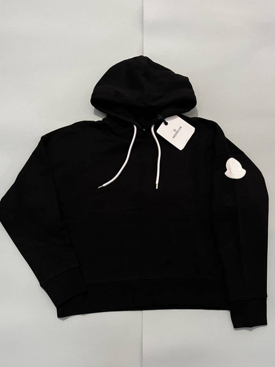 新品 モンクレール MONCLER ジャパンタグ付 スエット トレーナー パーカー フーディ ロゴ マーク オーバーサイズ M　兼用 ユニセックス 黒
