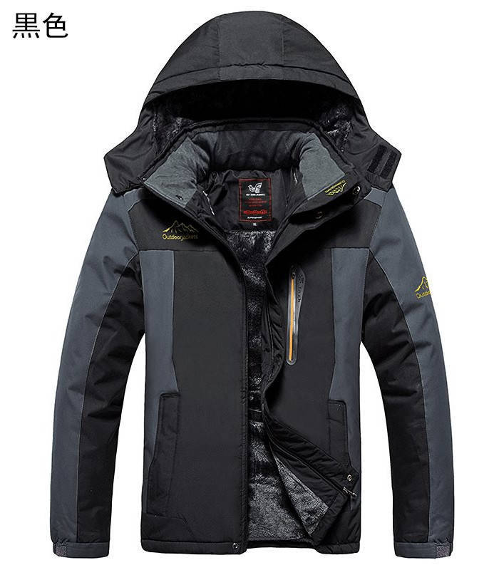 【在庫処理】超防寒 アウトドア ジャケット マウンテンパーカー メンズジャケット 厚手 暖かい ブルゾン 裏起毛 登山服 FK-0537 黒色 5XL