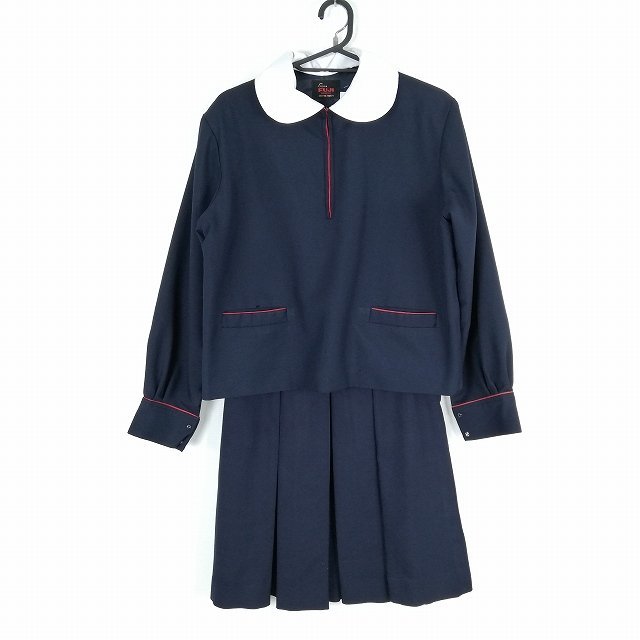 1円 ジャケット スカート 上下2点セット 大きいサイズ 特大 冬物 女子 学生服 中学 高校 紺 制服 中古 ランクC NA1893
