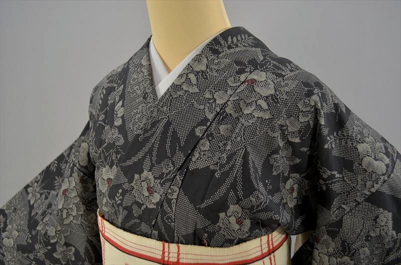 ▲まいど家 G1-05-89 本場大島紬 小花模様 一元式 155㎝ 未使用品