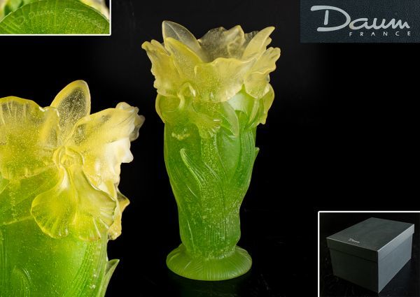 質重視 Daum ドームクリスタル ドーム 花瓶 植物 薄緑 共箱 【公式通販】
