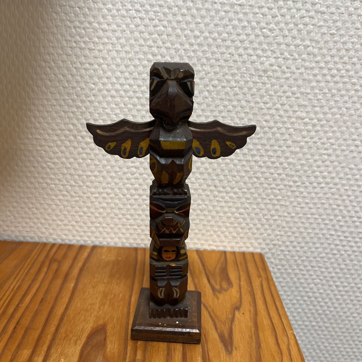 カナダ購入 木彫りトーテムポール 置物 アイヌ 民芸品工芸品(木工、竹