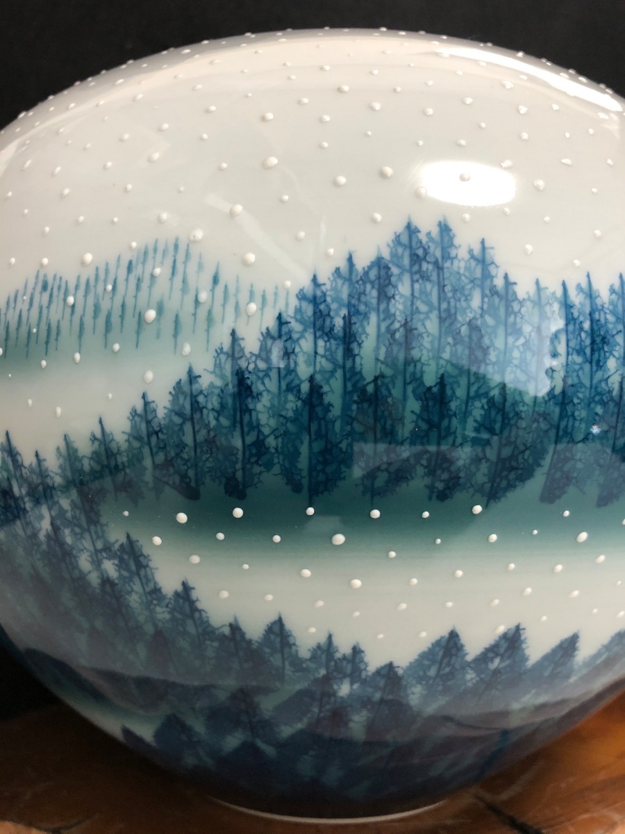 藤井朱明 壺 飾り壺 花瓶 花器 日展 作家 雪景色 大 有田焼 人間国宝