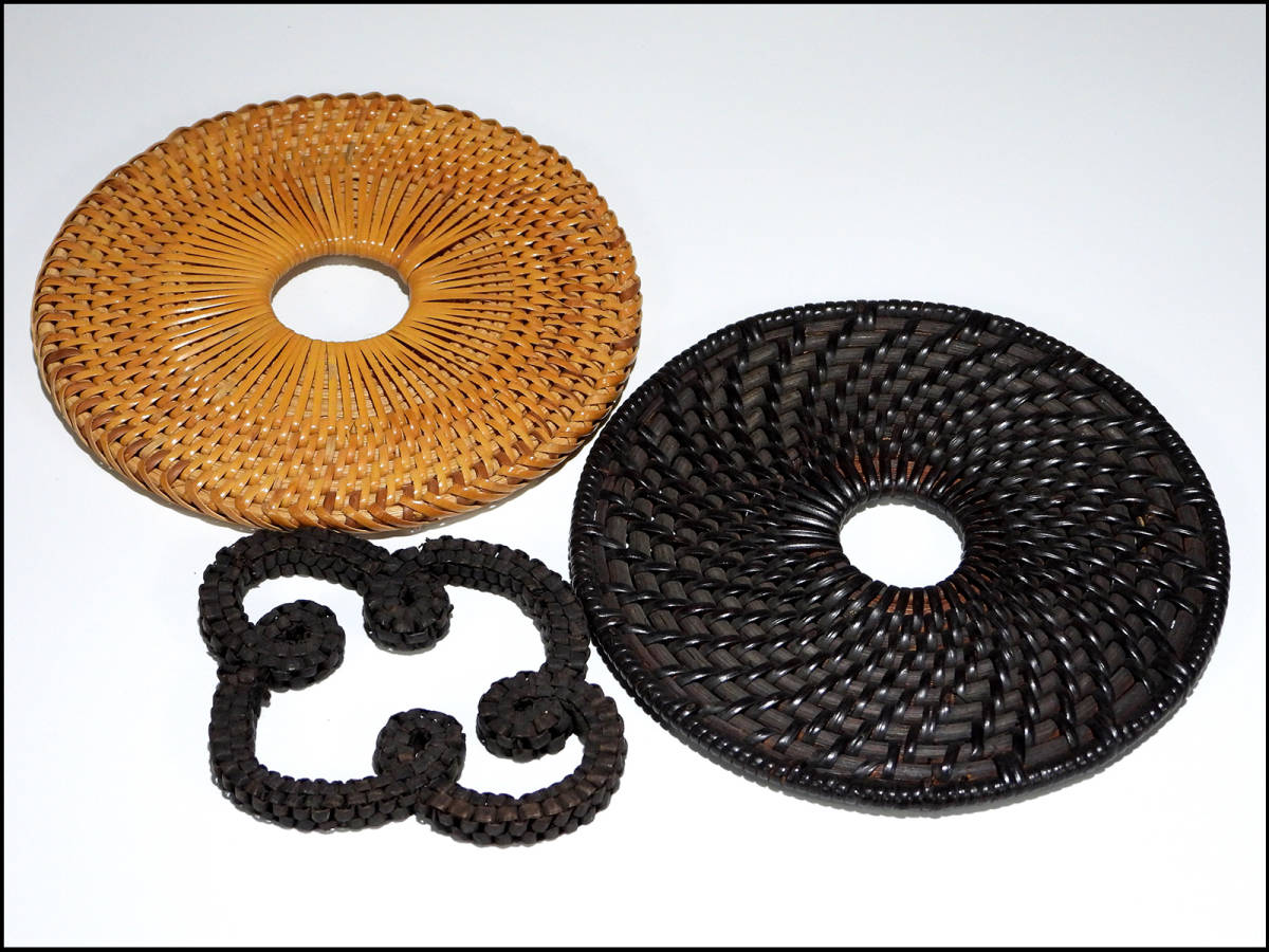 【騰立】古美術 竹籐細工編 瓶座3点 煎茶道具■568013