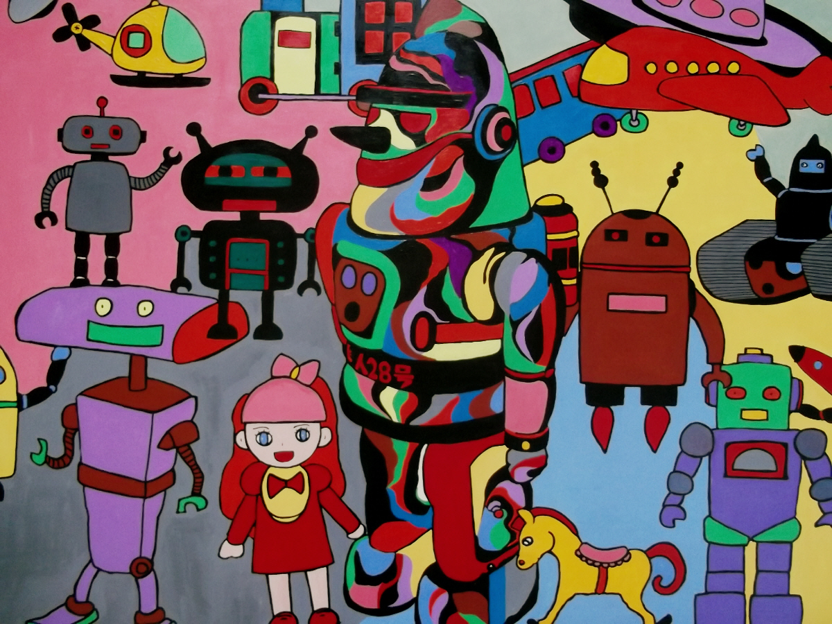 ジミー大西　大迫力「少年の夢　鉄人２８号」　模写/Ｆ２０号板に描かれた玩具の絵画大作　カラフルで独創的名作絵画　_6