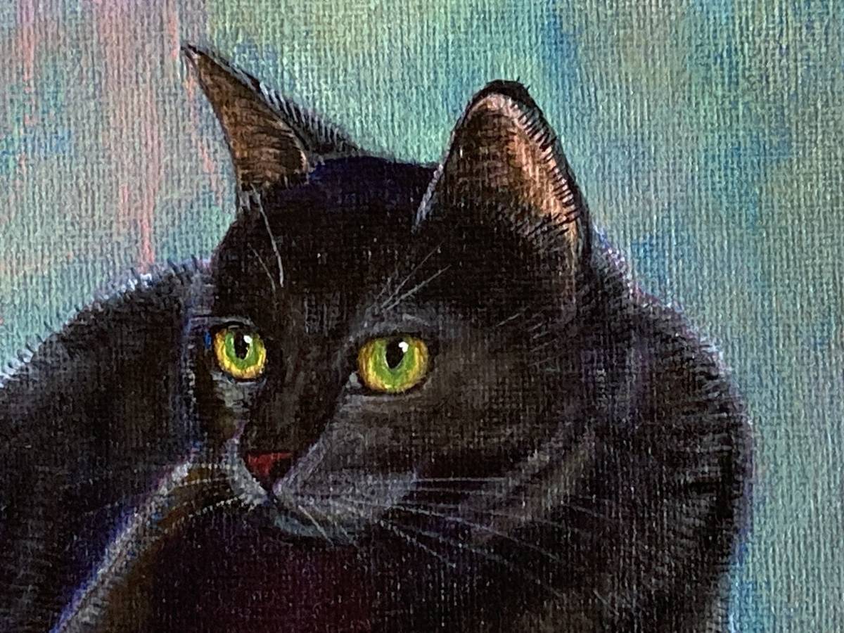 黒猫の絵☆直筆 アクリル画 ネコのイラスト ねこ 294(動物画)｜売買