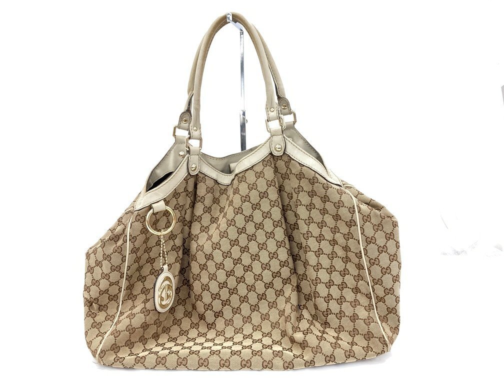 【BEAX6013】GUCCI グッチ　GGキャンバス×レザー　トートバッグ　 211943・002123