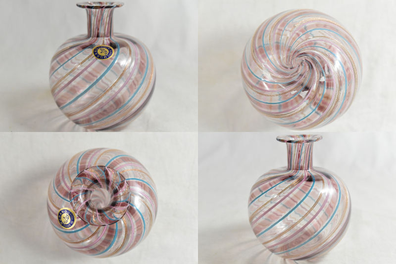 美品MURANO ムラーノ ガラス 香水瓶 パフュームボトル 花瓶 サイン入り