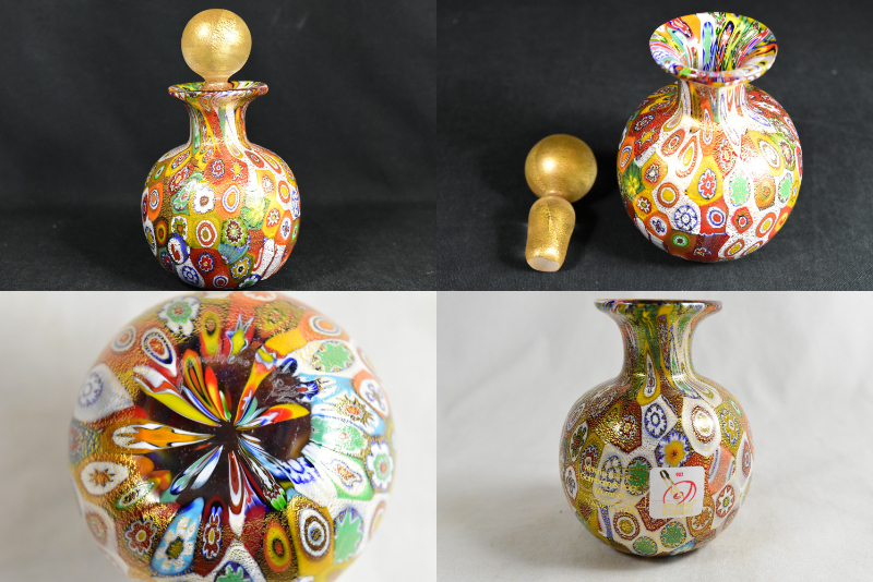 美品MURANO ムラーノ ガラス 香水瓶 パフュームボトル 花瓶 サイン入り