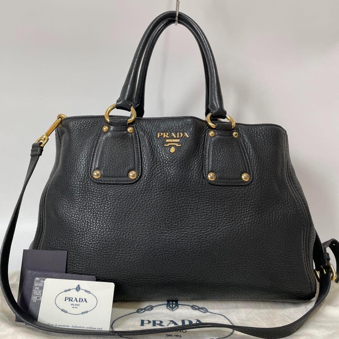 【極美品】 PRADA プラダ トートバッグ 2way ヴィッテロダイノ レザー A4収納 黒 肩掛け 斜め掛け クロスボディ A4収納 スタッズ