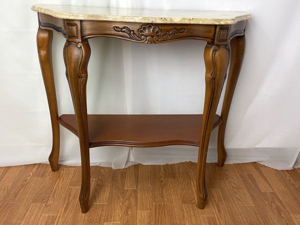 【F443】美品 コンソール サイド テーブル 猫脚 大理石天板 エレガント 花台 飾り台 ロココ クラシック b