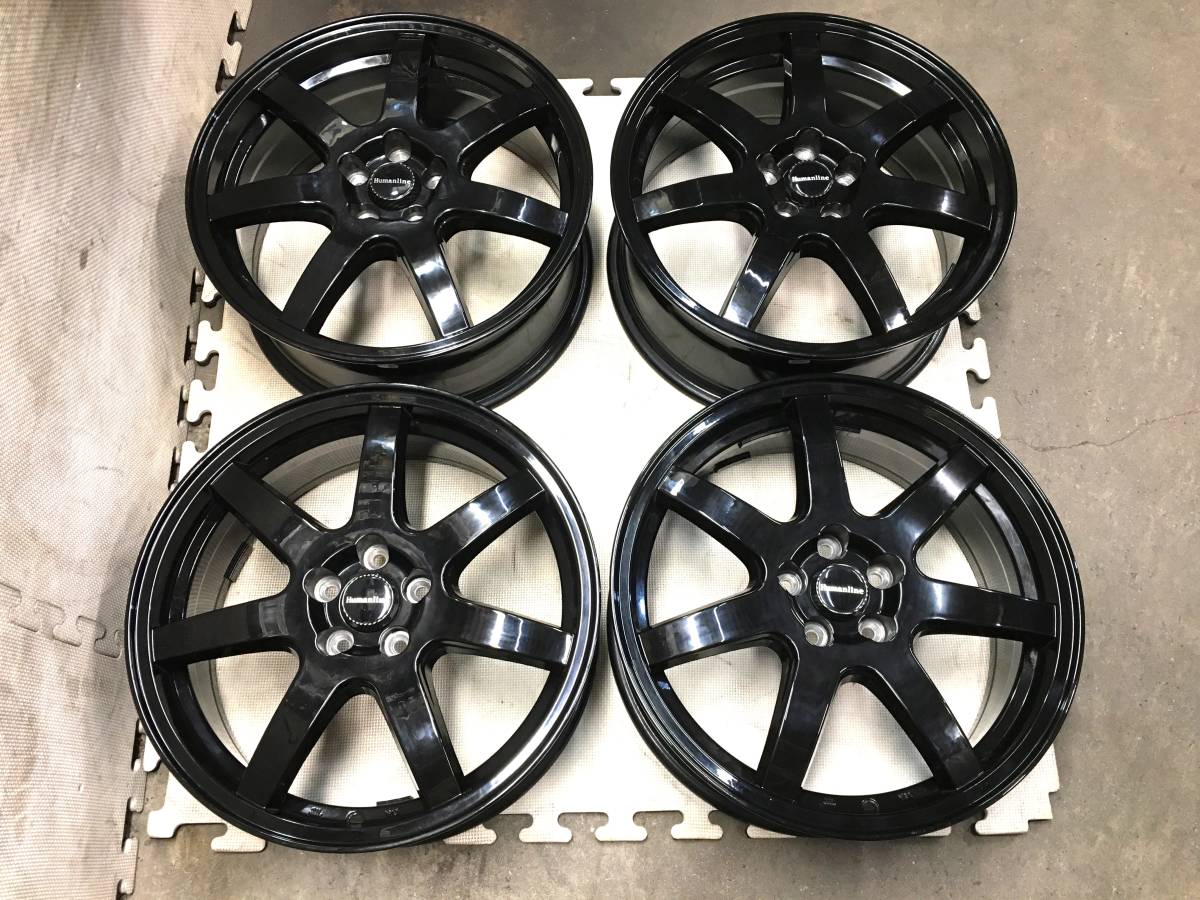 程度良【17×7J インセット+48 PCD100 5H】Humanlineアルミホイール 4本