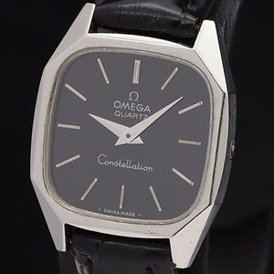 1円 オメガ QZ コンステレーション スクエア 黒文字盤 メンズ腕時計