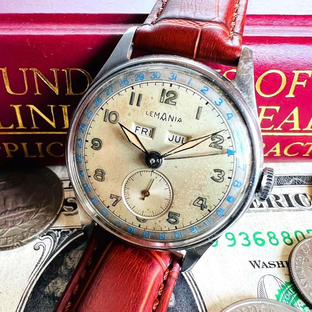 分解清掃済 LEMANIA レマニア 手巻きトリプルカレンダーポインター  