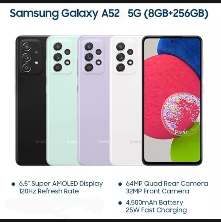 Samsung Galaxy A52 5Gブラック (256GB， 8GB) 6.5 Dual SIM Model - sim Free 