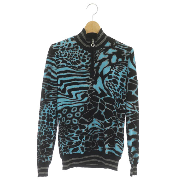 イタリヤ 伊太利屋 GKITALIYA ニット カットソー 長袖 ハーフジップ ハイネック 総柄 ビジュー 9 青 ブルー /MY ■GY13 レディース