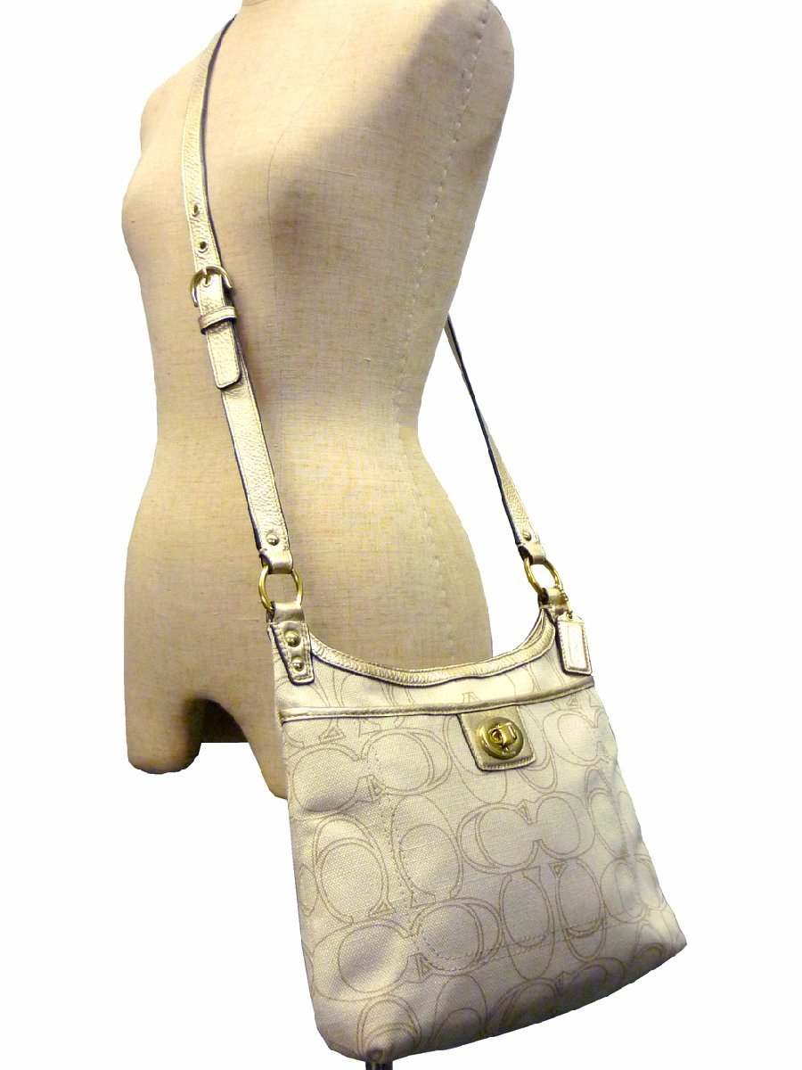 ☆SALE☆　COACH　コーチ　キャンバス×レザー　ロングショルダーバッグ　斜め掛け　美品・新同