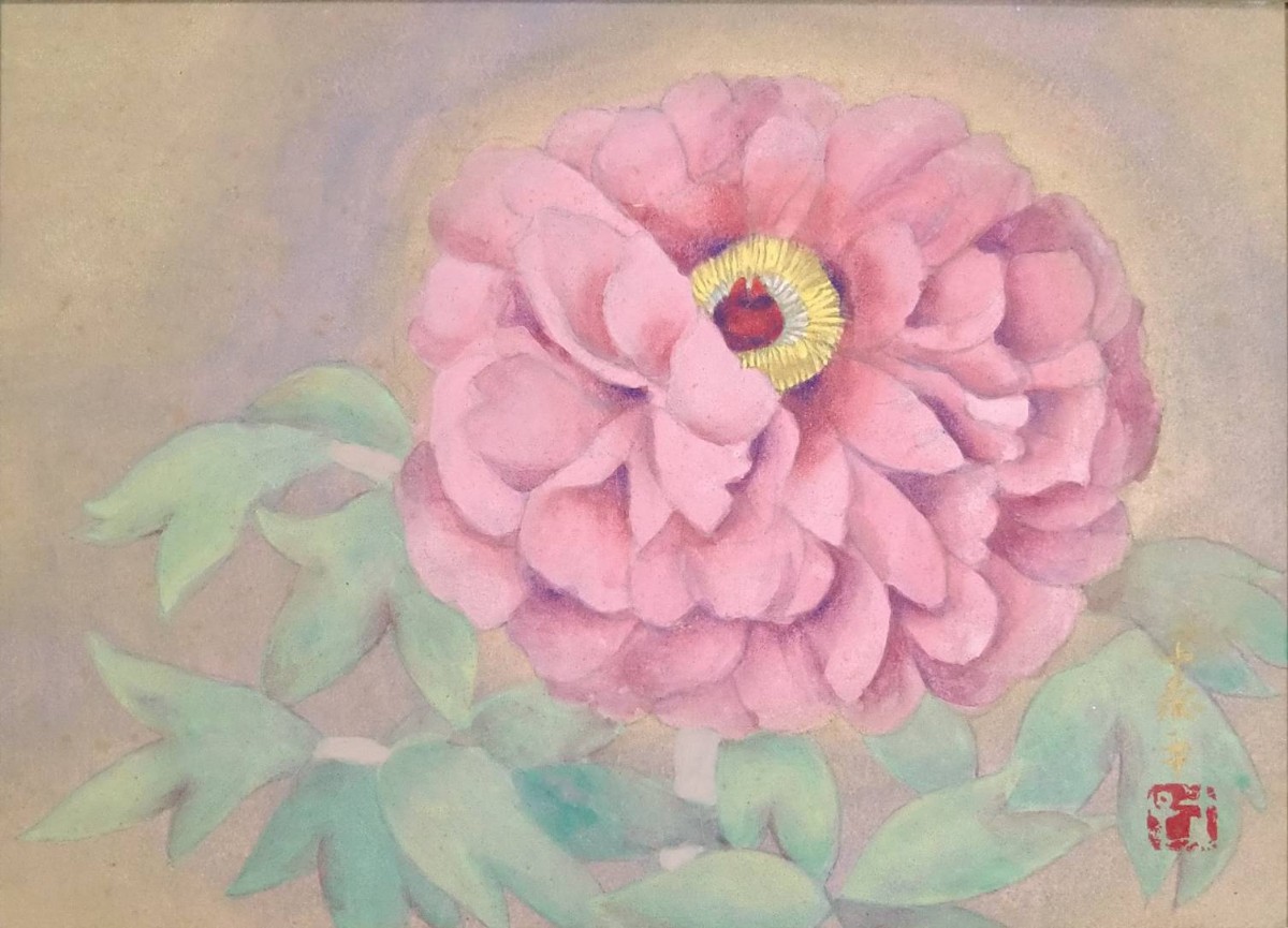 三谷十糸子　植物画 額装品 ボタニカルアート 7『真作 日本画/日展参事・女流画家 三谷十糸子【ボタン 牡丹】直筆