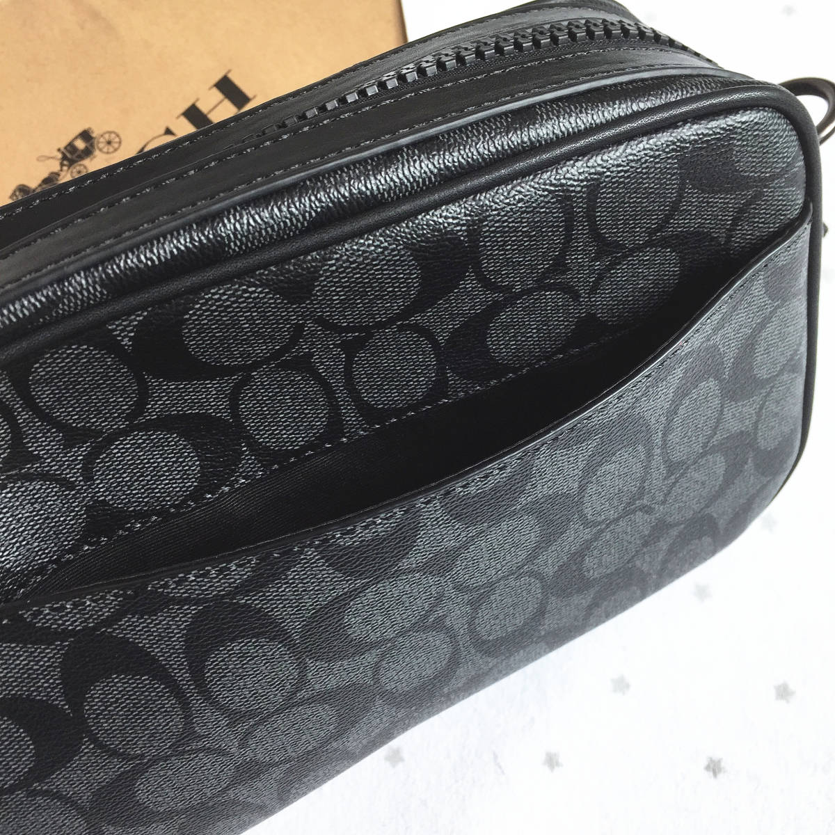 COACH コーチバッグ F72923 パックマンコラボ チャコール×ブラック  