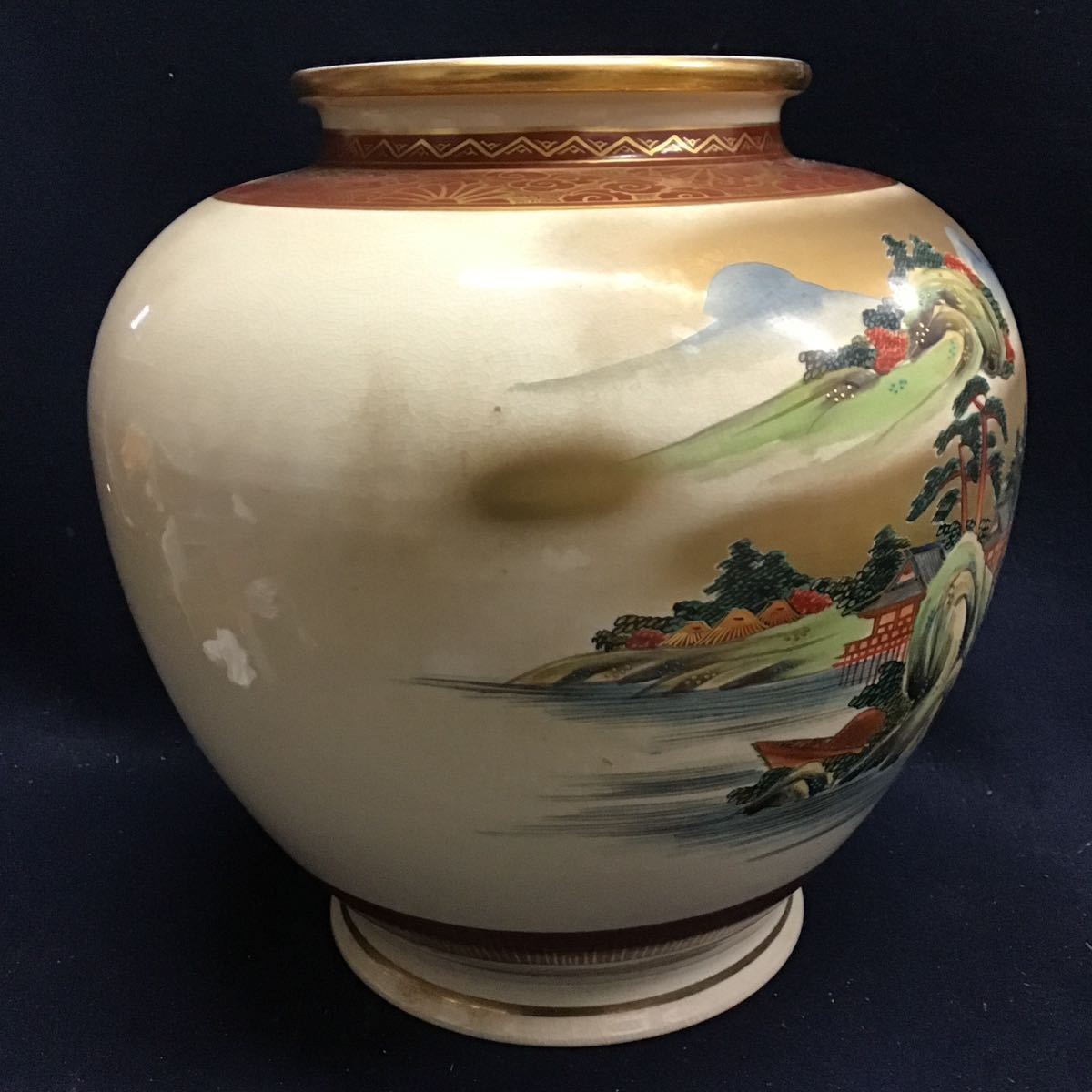 九谷秀山 大花瓶 楼閣山水図 豪華絢爛 金彩色絵大花瓶 花器 花