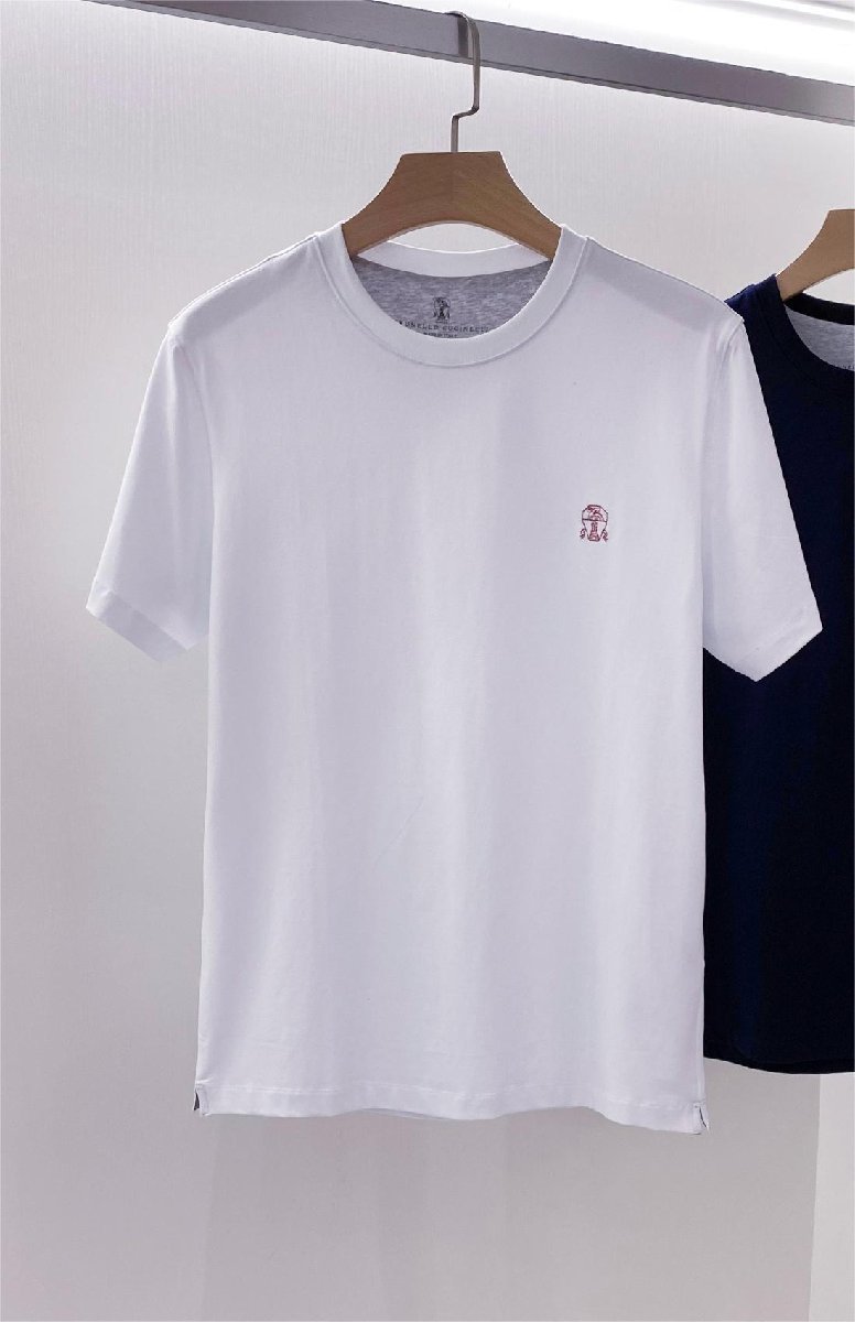 送料無料 Brunello Cucinelli　ブルネロクチネリ イタリア　メンズ　Tシャツ　無地　ロゴ　刺繍　丸首　1400-L