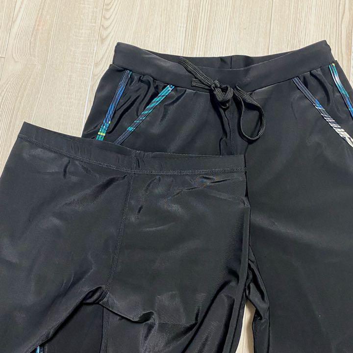 ラッシュガード 3点セット L メンズ 黒×南国柄 水着 ヨガ 調節紐あり 水着 ラッシュガード ３点セット 調節紐あり XL おしゃれ