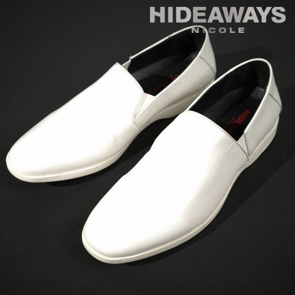 新品1円～★定価1.7万 ハイダウェイ ニコル HIDEAWAYS NICOLE メンズ 牛革レザースリッポンシューズ 25.5cm オフホワイト ◆1831◆