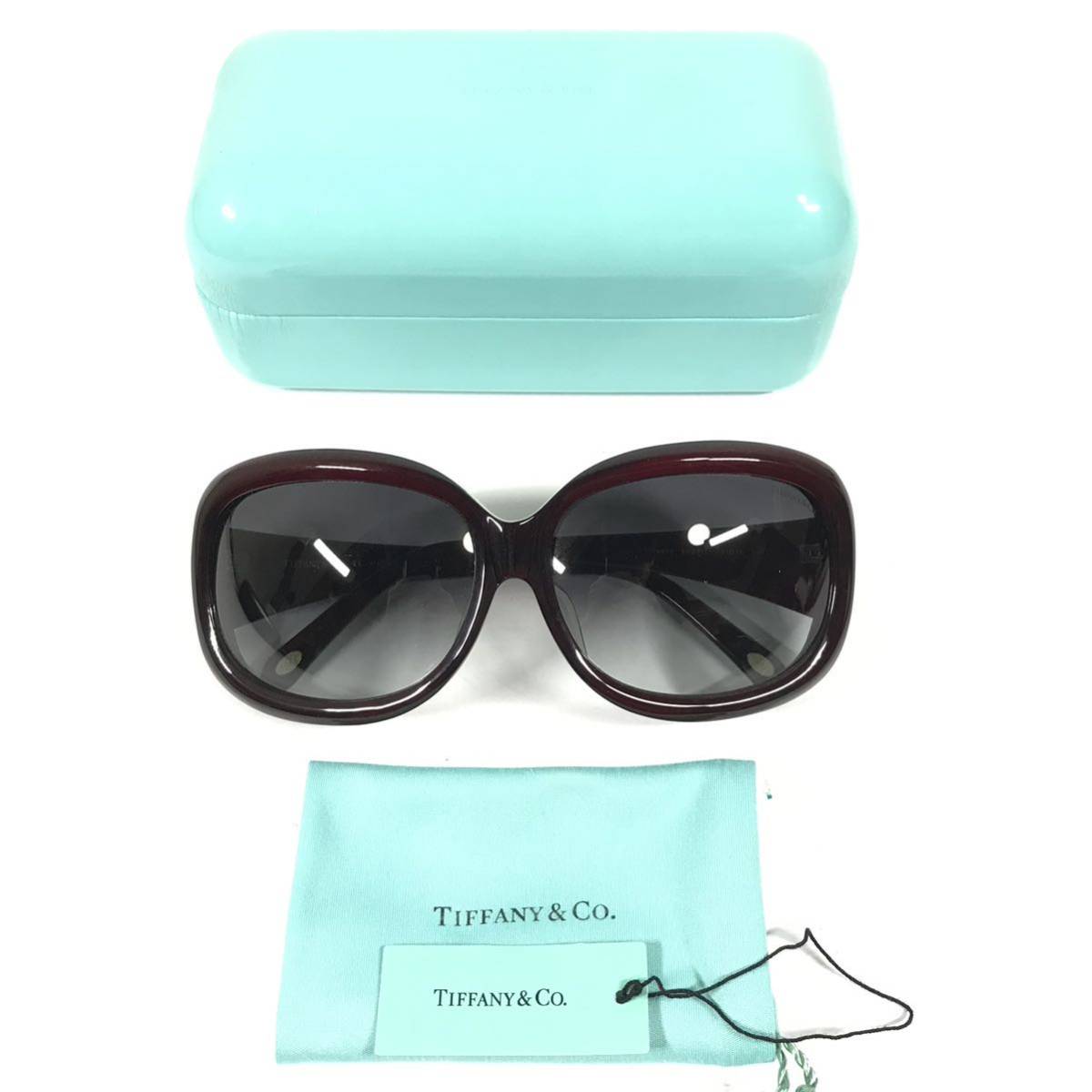 【ティファニー】本物 TIFFANY&Co. サングラス ロゴ金具 TF4039 ボルドー色×グレー色 メンズ レディース 日本製 保存袋 ケース 送料520円
