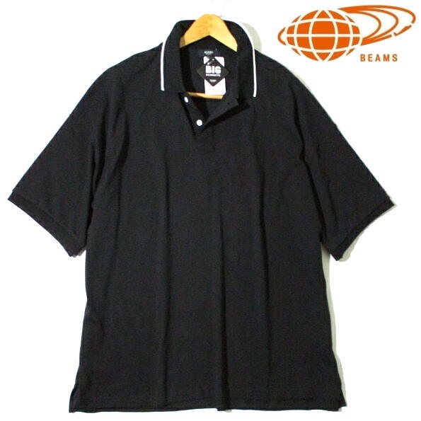 新品▼ ビームス　オーバーサイズ　半袖ポロシャツ　ビッグシルエット　黒　BEAMS　Lサイズ　ブラック　メンズ　衿ライン