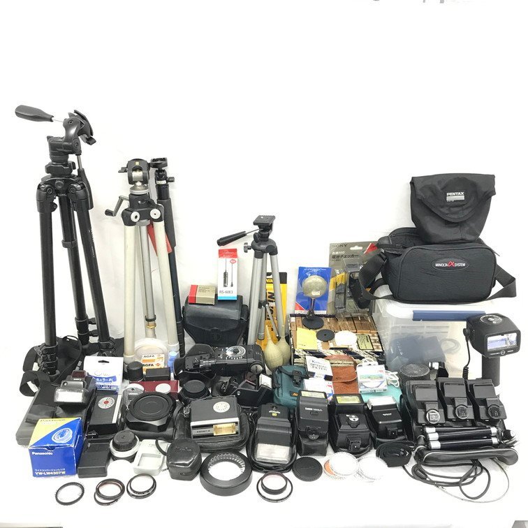 【BGAD8036】カメラ 機材 Canon National ストロボ Nikon THREEDIA Kenko カメラフィルター 三脚付属品 他 おまとめ