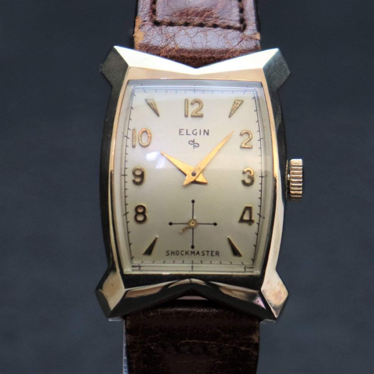 良品 ELGIN SHOCKMASTER エルジン スモセコ 手巻き 変わり文字盤 10K 