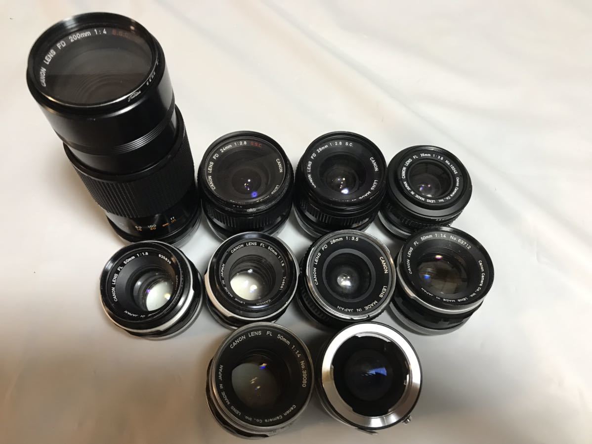 【1円スタート】カメラレンズまとめ売り　Canon 計9品+テレコンレンズ1品　計10品　動作未確認　ジャンク品　※商品説明に詳細あり