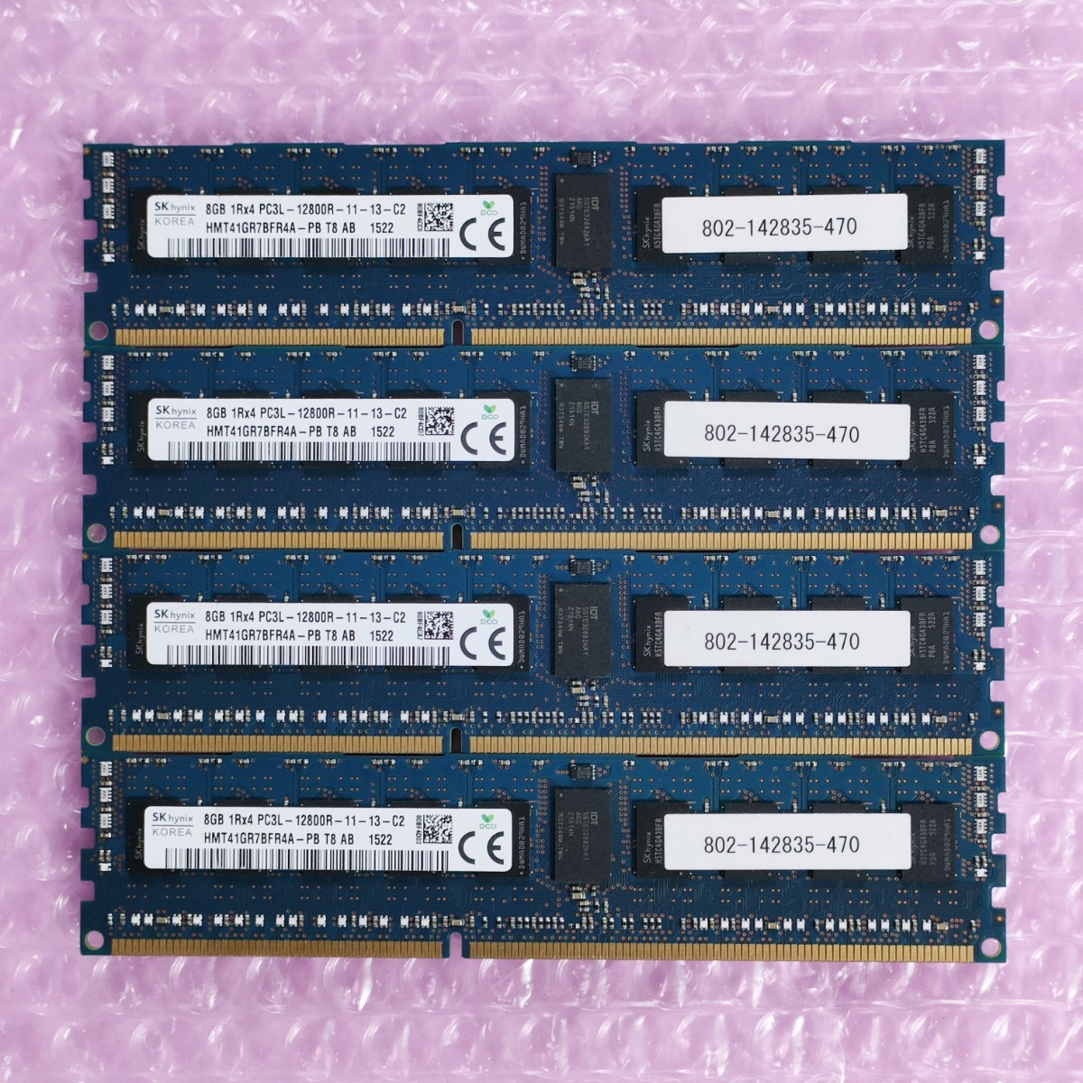 【動作確認済み】SK Hynix DDR3-1600 計32GB (8GB×4枚セット) PC3L-12800R ECC Registered RIMM メモリ 在庫6