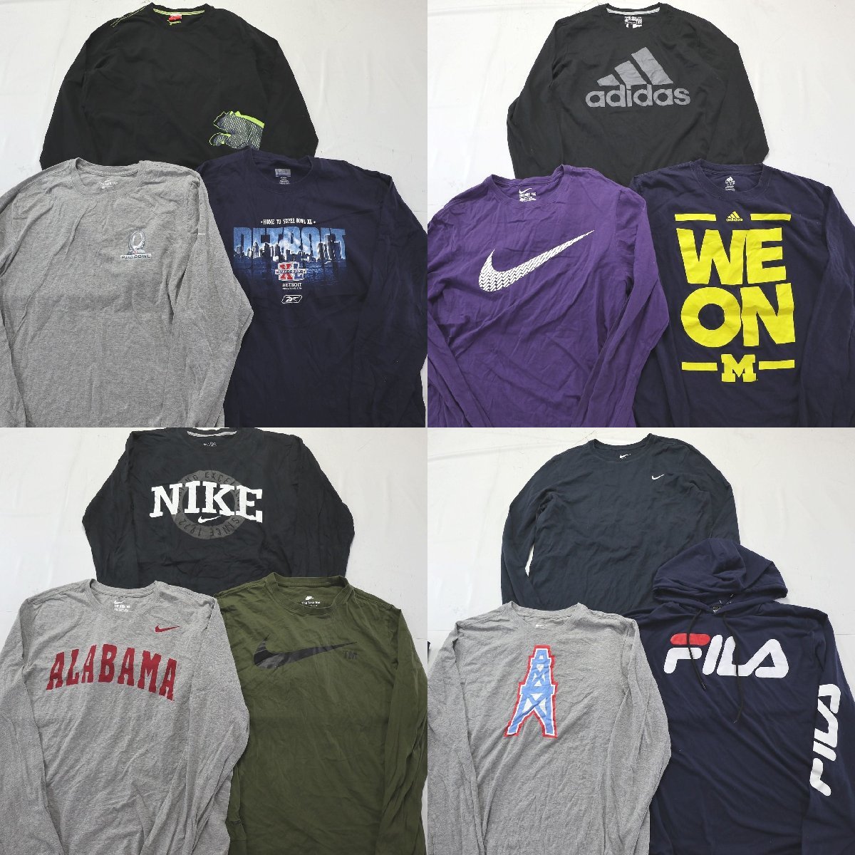 ◎スポーツブランドMIXロンＴ set ナイキ　アディダス 他 (メンズXL/L) 12枚セット まとめ売り 古着卸 1円スタート 最落なし MO7668