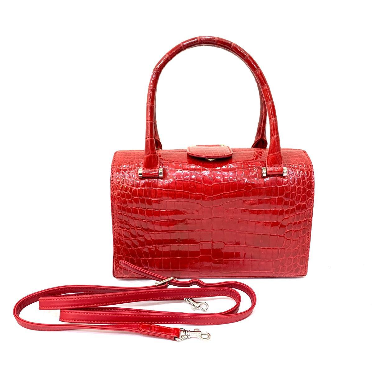 ◇crocodile leather クロコダイルレザー 2WAYバッグ◇ レッド 革 