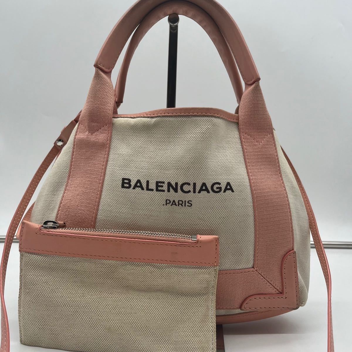 【激レア】BALENCIAGA バレンシアガ 2way ハンドバッグ ショルダーバッグ カバ ロゴ キャンバス レザー ピンク
