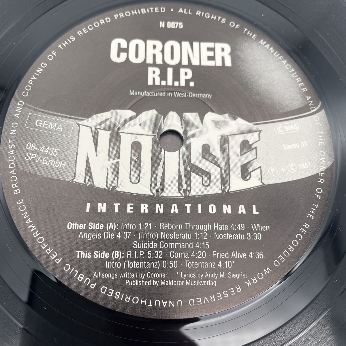 ドイツ盤】コロナー /Coroner/R.I.P/レコード/LP/87年作/スイス