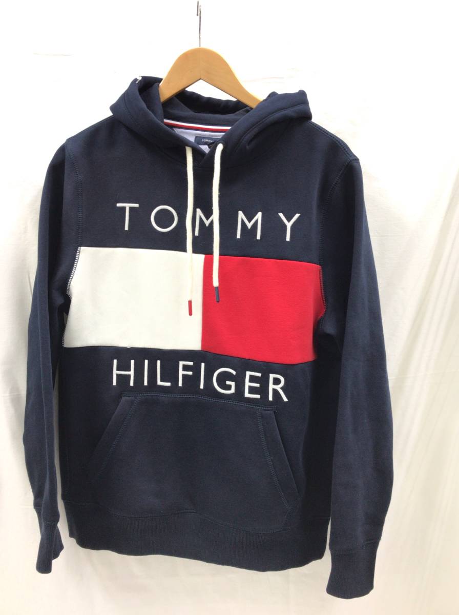 TOMMY HILFIGER トミーヒルフィガー プルオーバーパーカー ネイビー ビッグロゴ レディース Mサイズ 23012302