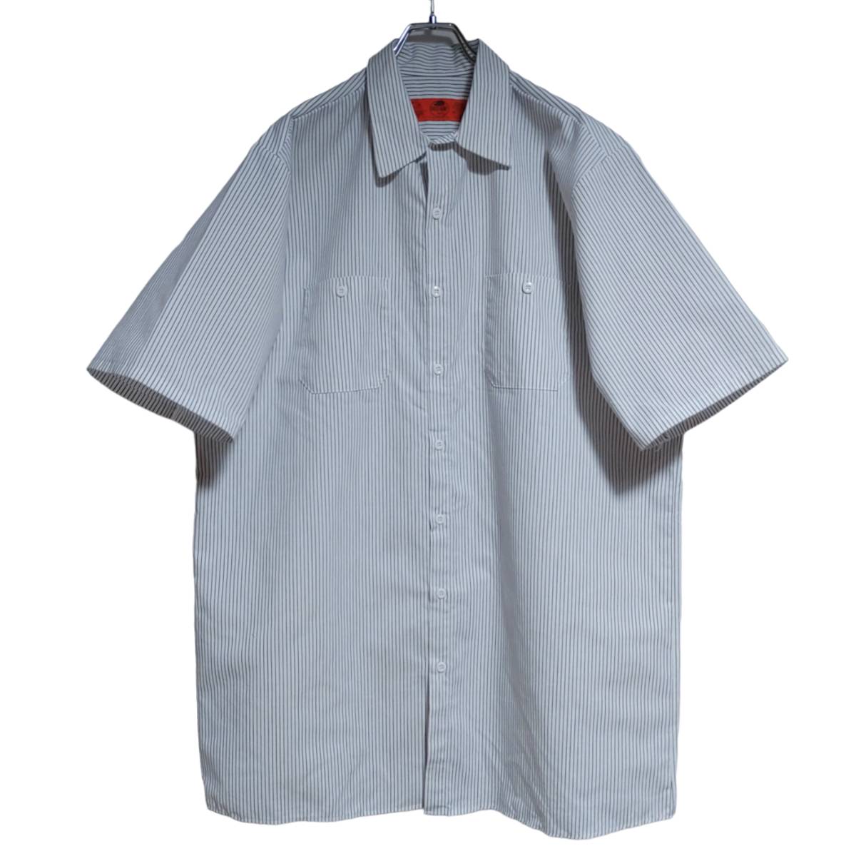 RED KAP レッドキャップ 半袖ワークシャツ XL オーバーサイズ ホワイト ストライプ ゆうパケットポスト可 ロング丈 古着 洗濯 プレス済 426