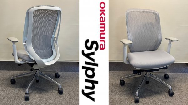 本州送料無料◇オカムラ◇シルフィー◇前傾チルト◇ハイバック◇メッシュ◇可動肘◇グレー系×ホワイトフレーム◇オフィス◇在宅◆E