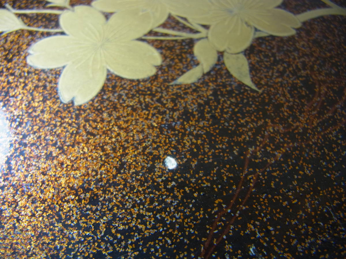 京都8☆旧家蔵出 時代 秋草蒔絵御文箱 （蓋の内側に桜、短冊に松紋様