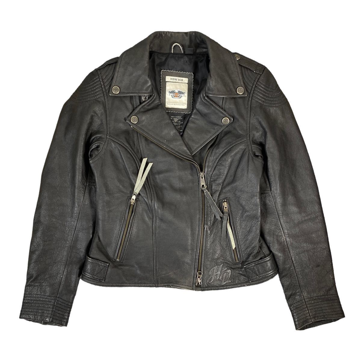 ヴィンテージ HARLEY DAVIDSON ハーレーダビッドソン 本革 レザー ダブルライダース ジャケット XS ブラック レディース