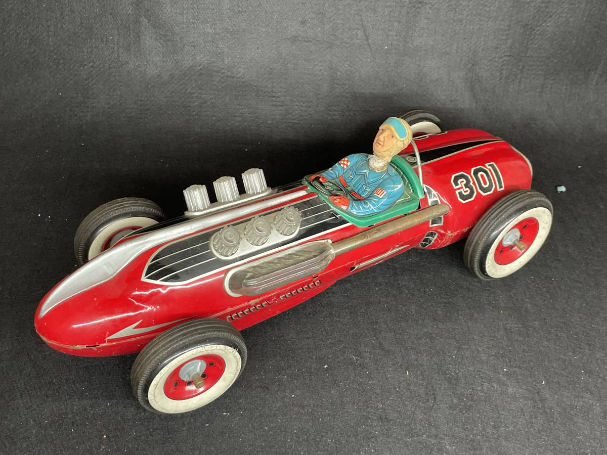 増田屋【ロマンティックカー赤ハンドル折 動作不良】tinブリキtoy car