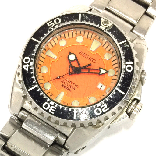 セイコー 腕時計 5M62-0BL0 SCUBA 200m デイト オレンジ文字盤 