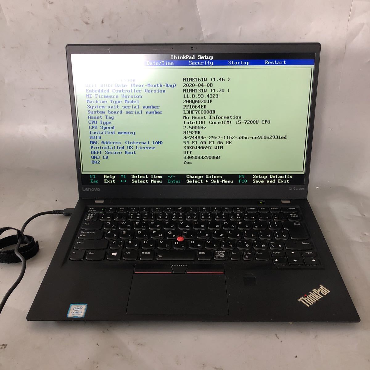 JXJK3283 【ジャンク】Lenovo ThinkPad X1 Carbon /Core i5-7200U 2.50