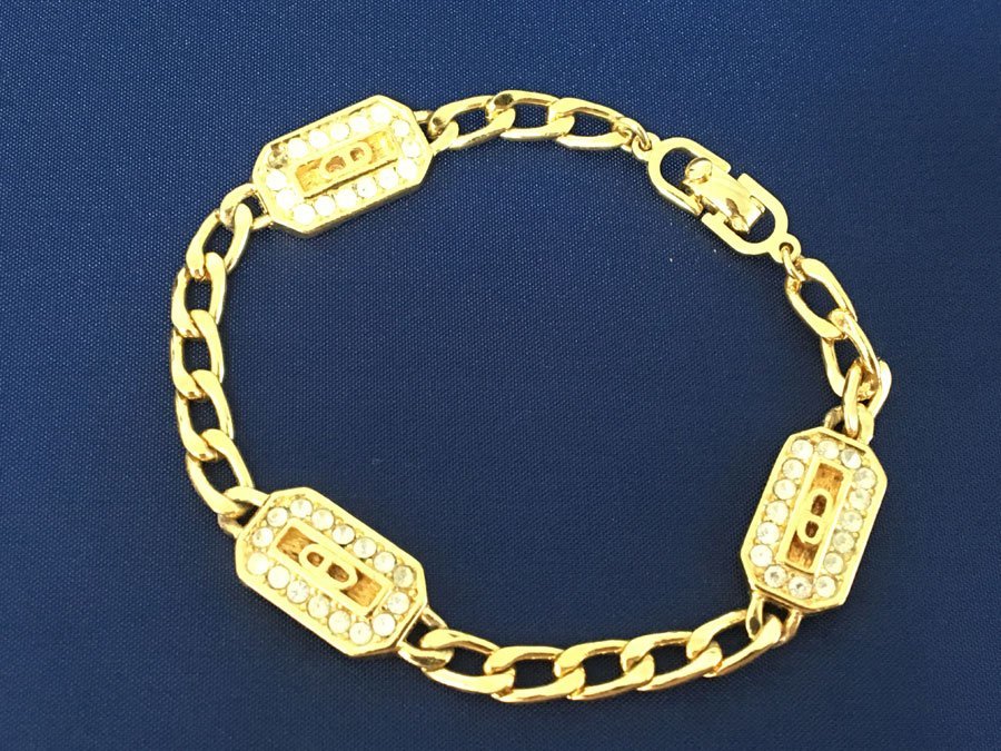 中古 Christian Dior クリスチャンディオール チェーン ブレスレット ヴィンテージ ゴールドカラー GP ロゴブレス