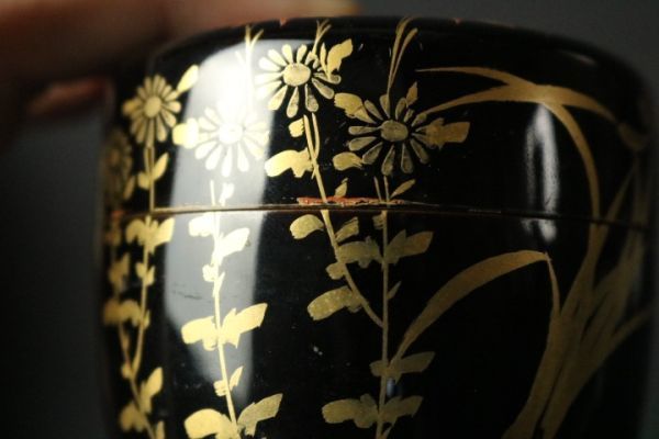 茶道具 金蒔絵 四君子文 内朱 棗 直径6.7cm◇茶器/茶具/御手前/野点/濃