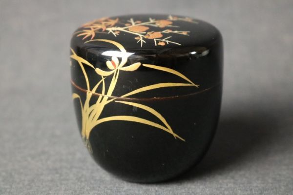 茶道具 金蒔絵 四君子文 内朱 棗 直径6.7cm◇茶器/茶具/御手前/野点/濃