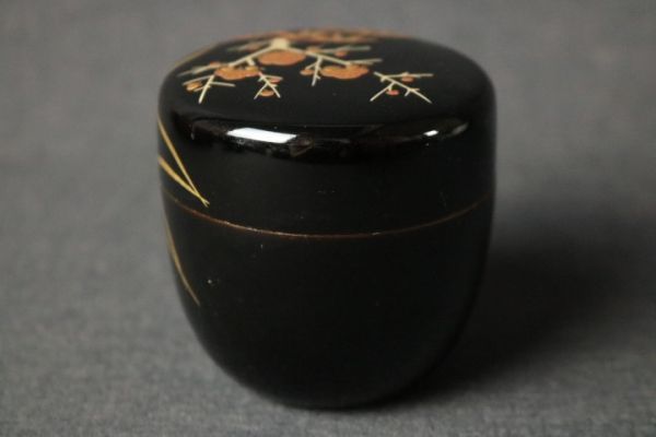 茶道具 金蒔絵 四君子文 内朱 棗 直径6.7cm◇茶器/茶具/御手前/野点/濃