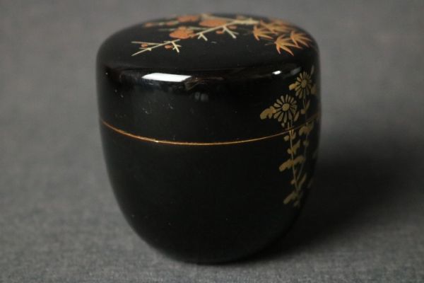 茶道具 金蒔絵 四君子文 内朱 棗 直径6.7cm◇茶器/茶具/御手前/野点/濃